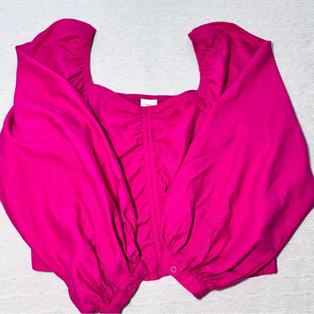 A New Day Women's Long Balloon Sleeve Ruched Front Top Pink Size XL - Picture 5 of 10